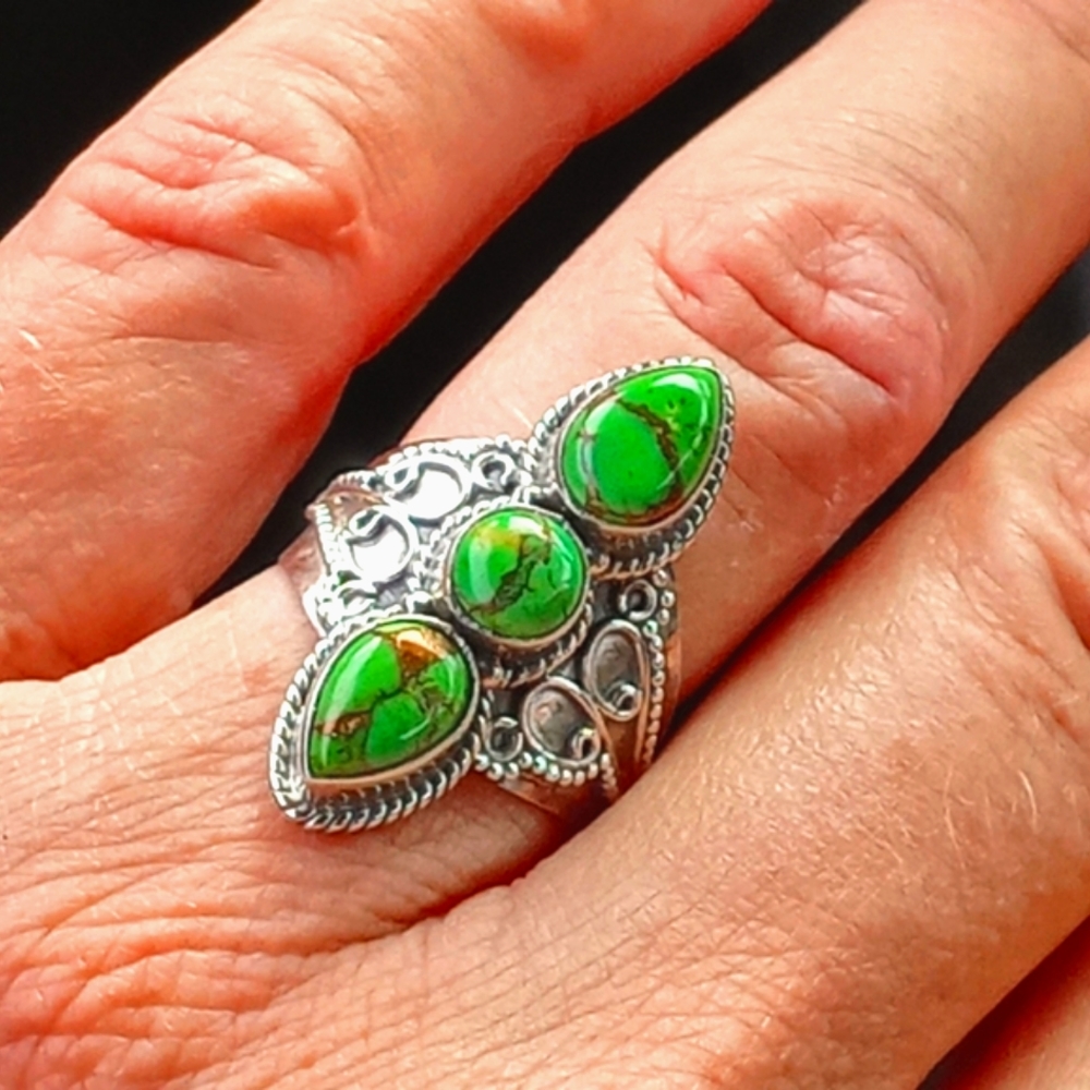 .925 Green Copper Turquoise Ring